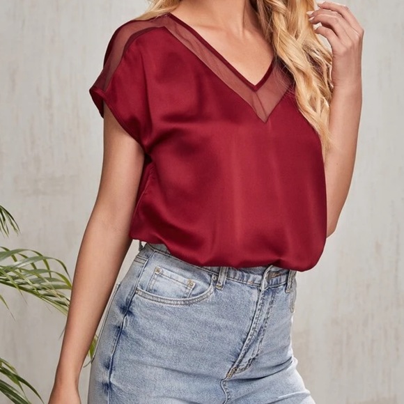 Boho blue batwing sleeve mesh insert blouse - Picture 5 of 15